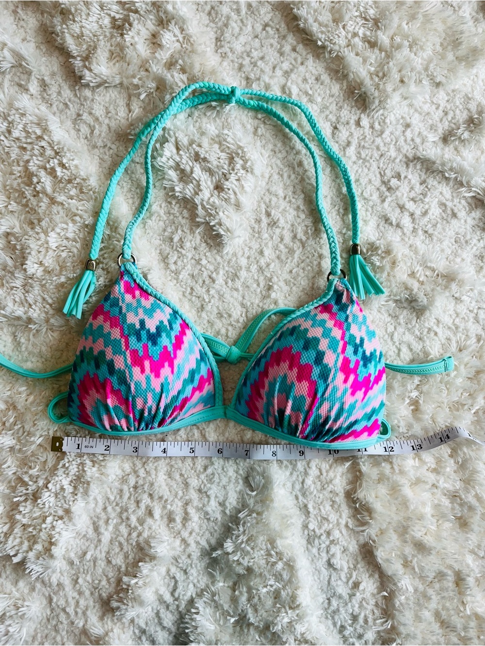 Turquoise Bikini with Pink & Blue Patterned Top - Picture 4 of 8